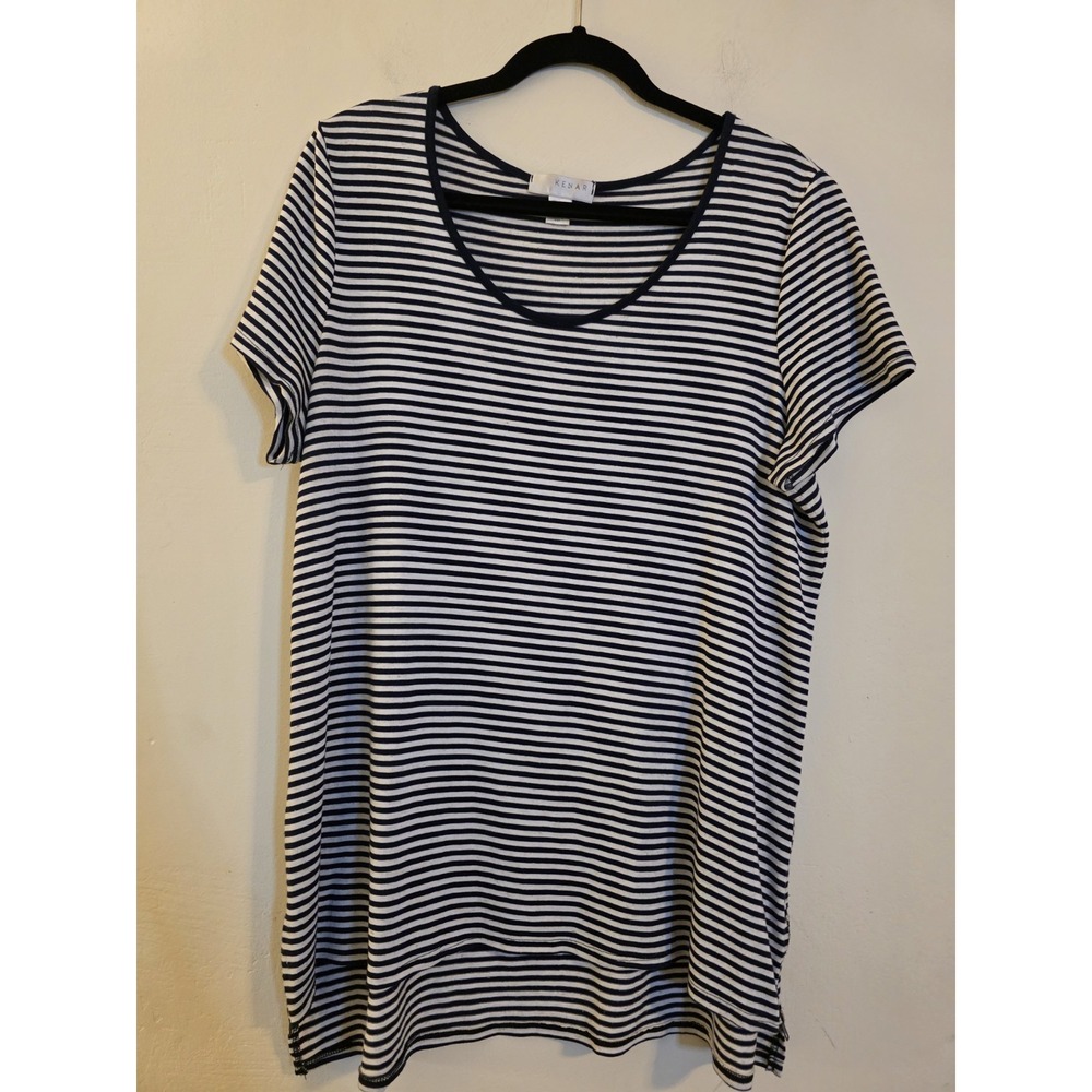 Kenar Size XL Navy Blue Striped Knit Nautical Zipper Sides Academia Tunic‎ Top